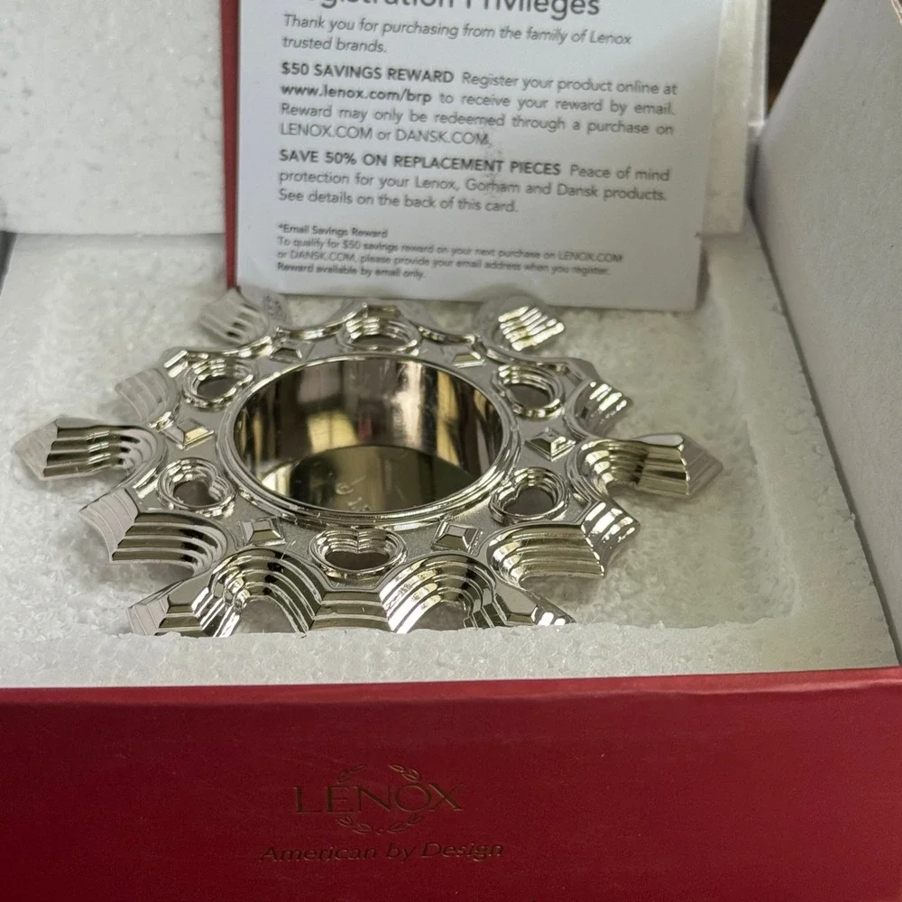 Lenox‎ Silver Plated Snowflake Tea Light Candle Holder Holiday Decor New in Box